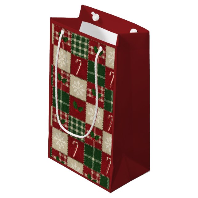 Bolsa De Regalo Pequeña Rustic Christmas Quilt Plaid (Angulo Anverso)