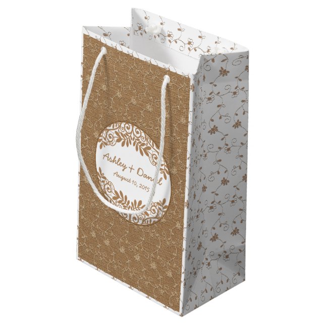 Bolsa De Regalo Pequeña Rustic Faux Burlap Lace Boda Bag de bienvenida (Angulo reverso)