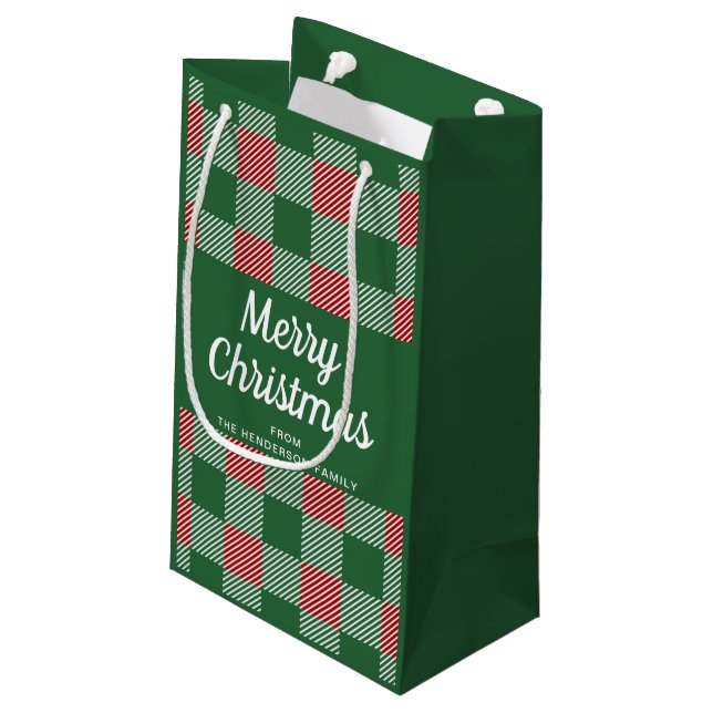 Bolsa De Regalo Pequeña Rustic Green Plaid Feliz Navidad (Angulo reverso)
