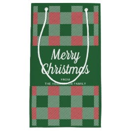 Bolsa De Regalo Pequeña Rustic Green Plaid Feliz Navidad