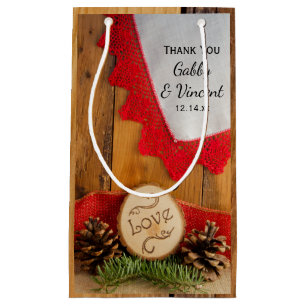 Bolsa De Regalo Pequeña Rustic Pines and Red Lace Woods Wedding Thank You