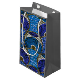 Bolsa De Regalo Pequeña Sac cadeau, Wax Africain bleu avec fond gris.