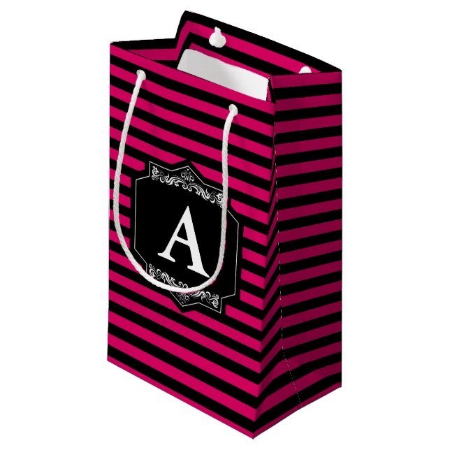 Bolsa De Regalo Pequeña Sacola Presentes Listras Pink Monograma (Angulo Anverso)