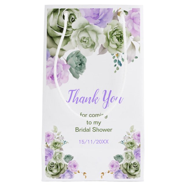 Bolsa De Regalo Pequeña Sage Green and Purple Floral Bridal Shower (Anverso)