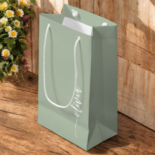 Bolsa De Regalo Pequeña Sage Green Minimalista Moderno Monograma elegante