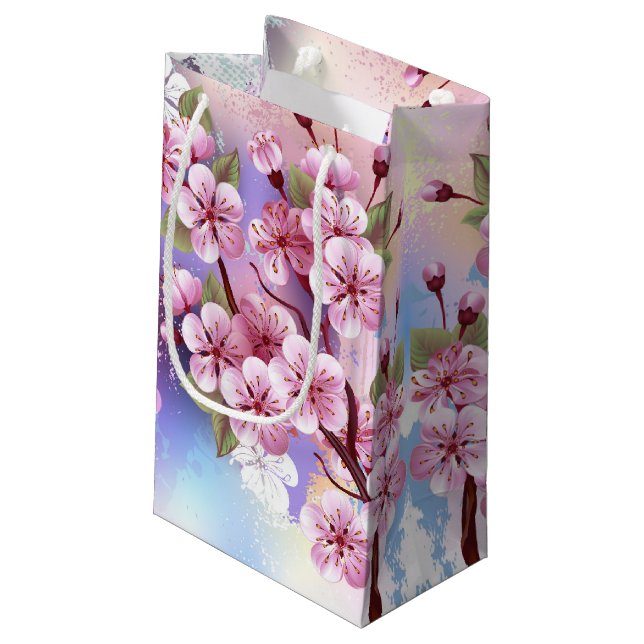 Bolsa De Regalo Pequeña Sakura rosa sobre fondo de pintura (Angulo reverso)