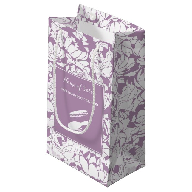 Bolsa De Regalo Pequeña Salón de belleza y cabello de rayas blancas negras (Angulo Anverso)