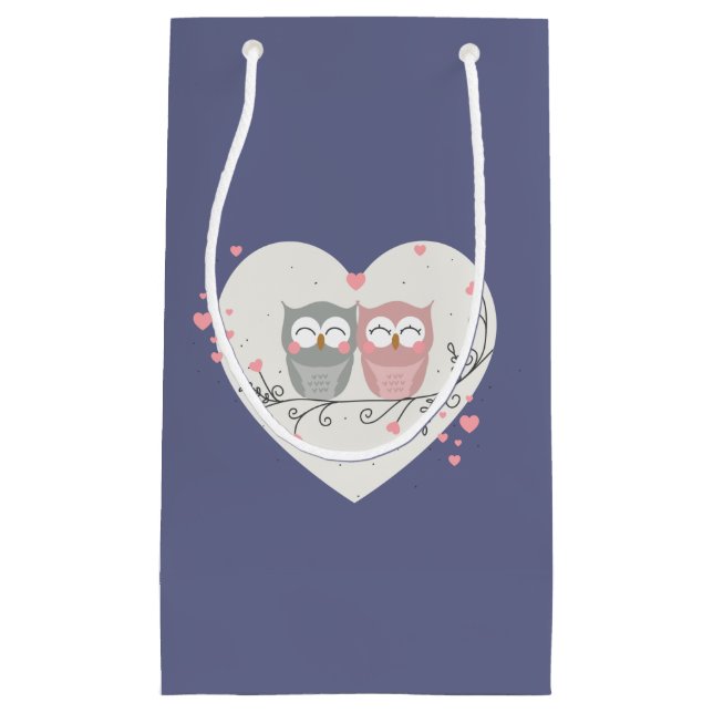 Bolsa De Regalo Pequeña San Valentín de Búhos Amorosos (Anverso)