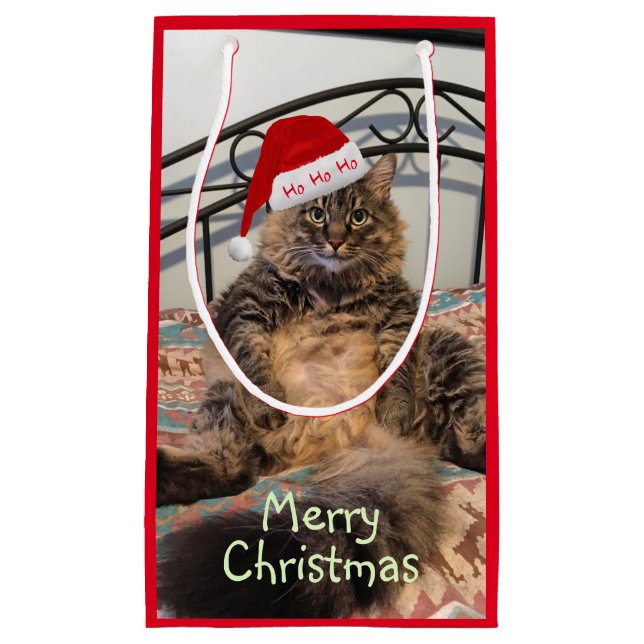 Bolsa de regalo pequeña Santa Cat Ho Ho Ho Ho (Anverso)