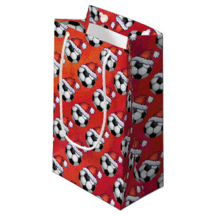 Bolsa De Regalo Pequeña Santa Hat Soccer Ball en rojo