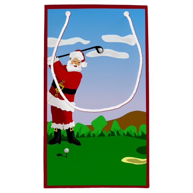 Bolsa De Regalo Pequeña Santa que juega a golf (Reverso)