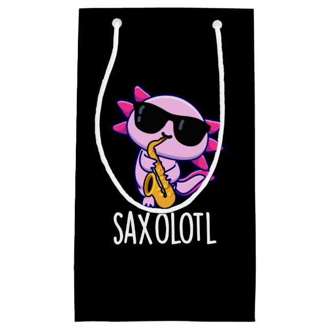 Bolsa De Regalo Pequeña Sax-olotl Gracioso Saxofón Puns Oscuro BG (Anverso)