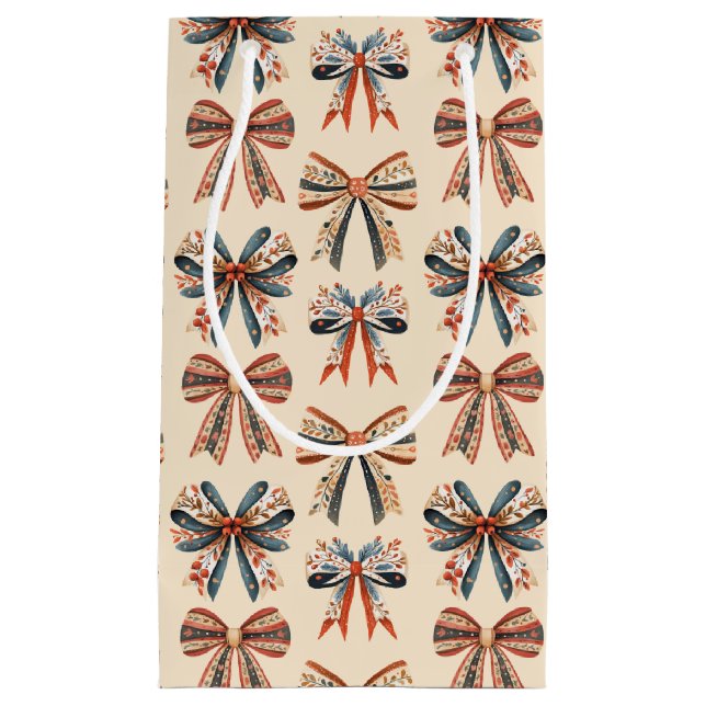 Bolsa De Regalo Pequeña Scandi Bows Folk Art Holiday (Anverso)