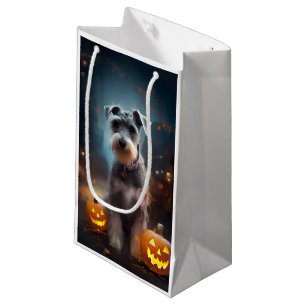 Bolsa De Regalo Pequeña Schnauzer de Halloween con calabazas aterradoras