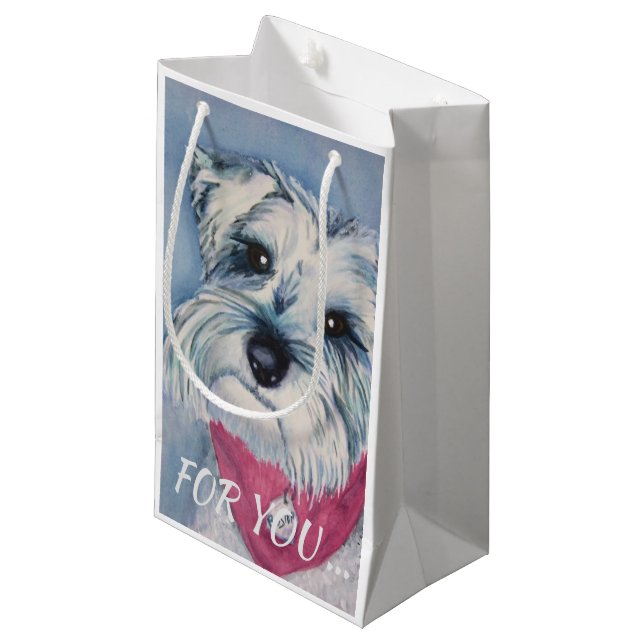 BOLSA DE REGALO PEQUEÑA SCHNAUZER DEL DULCE DEL GRIS DE PLATA (Angulo Anverso)