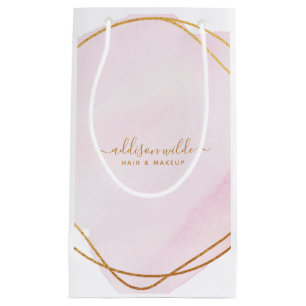 Bolsa De Regalo Pequeña Script Rosa Rubor Acuarela Dorado Círculo Negocios