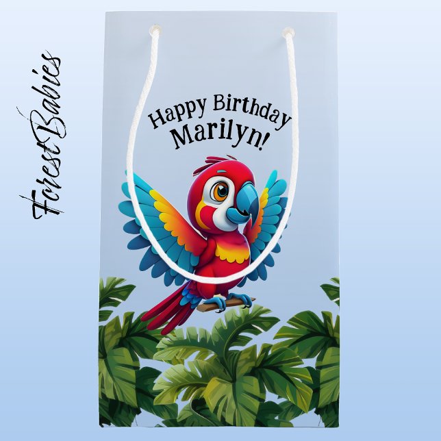 Bolsa De Regalo Pequeña Selva tropical Selva Macaw Safari Parrot Bird (Macaw Parrot 🌴 Tropical Bird ForestBabies Customizable Birthday Party Animal Gift Bag)