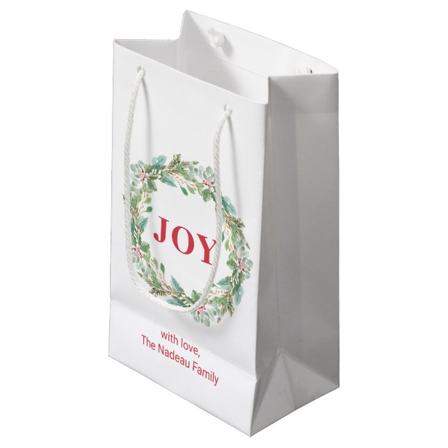 Bolsa De Regalo Pequeña Sencillos Navidades modernos de Wreath Joy (Angulo Anverso)