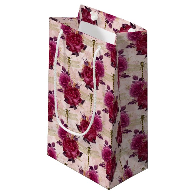 Bolsa De Regalo Pequeña Serie Rosa y libélula (Diseño 3) (Angulo Anverso)
