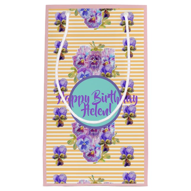 Bolsa De Regalo Pequeña Shabby Chic Yellow Stripe flores Floral Gigante Bo (Anverso)