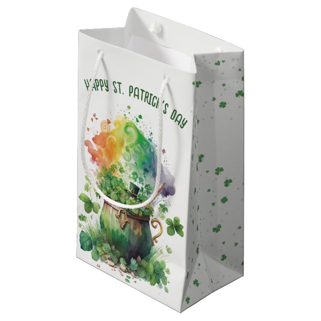 Bolsa De Regalo Pequeña Shamrock irlandés y maceta arco iris (Angulo Anverso)