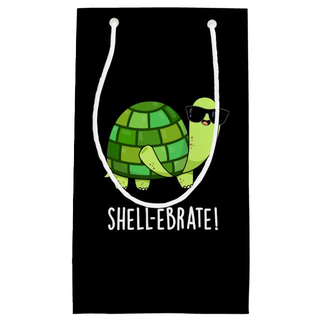 Bolsa De Regalo Pequeña Shell-ebrate Funny Tortoise Animal Pun Dark BG (Anverso)