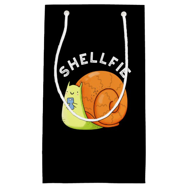 Bolsa De Regalo Pequeña Shellfie Funny Snail Selfie Pun Dark BG (Anverso)
