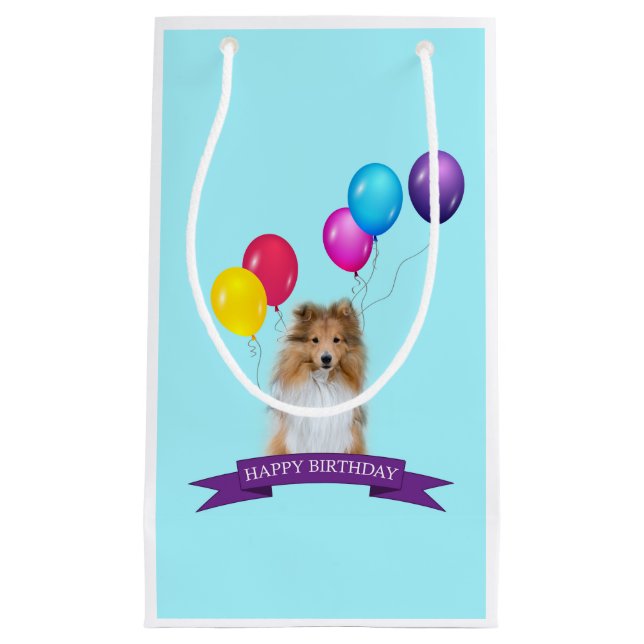 Bolsa De Regalo Pequeña Sheltie Shetland Sheepdog Happy Birthday Gift Bag (Anverso)