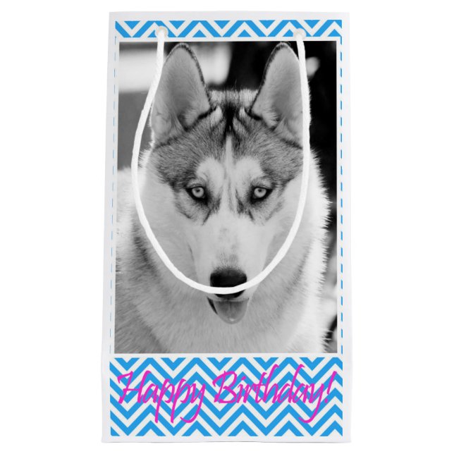 Bolsa De Regalo Pequeña Siberian Husky Dog Blue Happy Birday (Anverso)