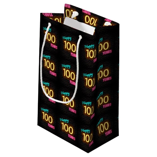 Bolsa De Regalo Pequeña Signo de neón para 100 años (Angulo reverso)