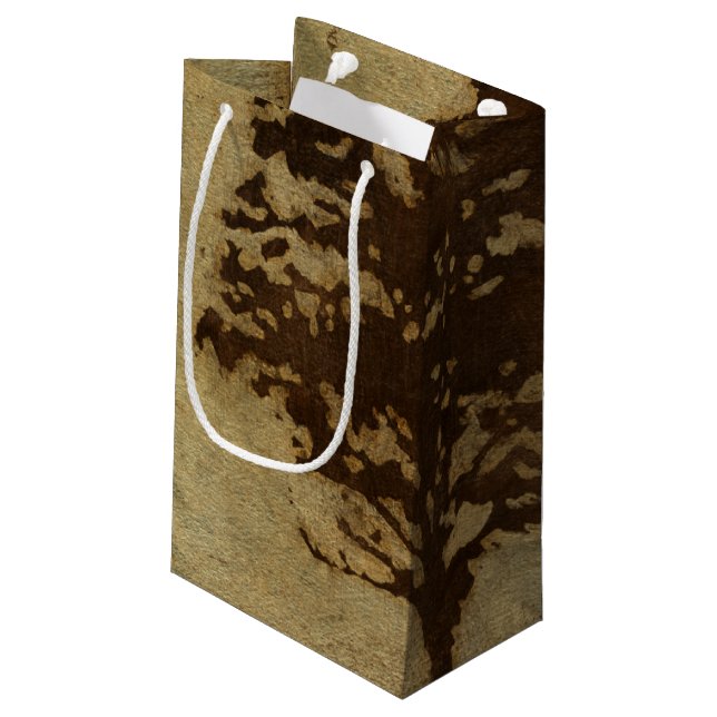Bolsa De Regalo Pequeña Silueta de árbol sobre fondo de bronce (Angulo reverso)