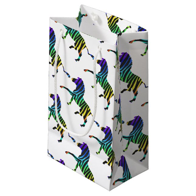 Bolsa De Regalo Pequeña Silueta de cebra negra y arcoiris (Angulo Anverso)