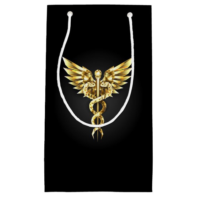 Bolsa De Regalo Pequeña Símbolo poligonal de oro Caduceus (Anverso)