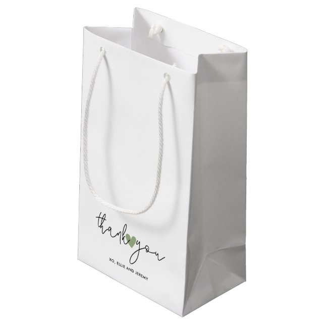 Bolsa De Regalo Pequeña Simple Caligrafía Script Verde Sage Corazón Boda (Angulo reverso)