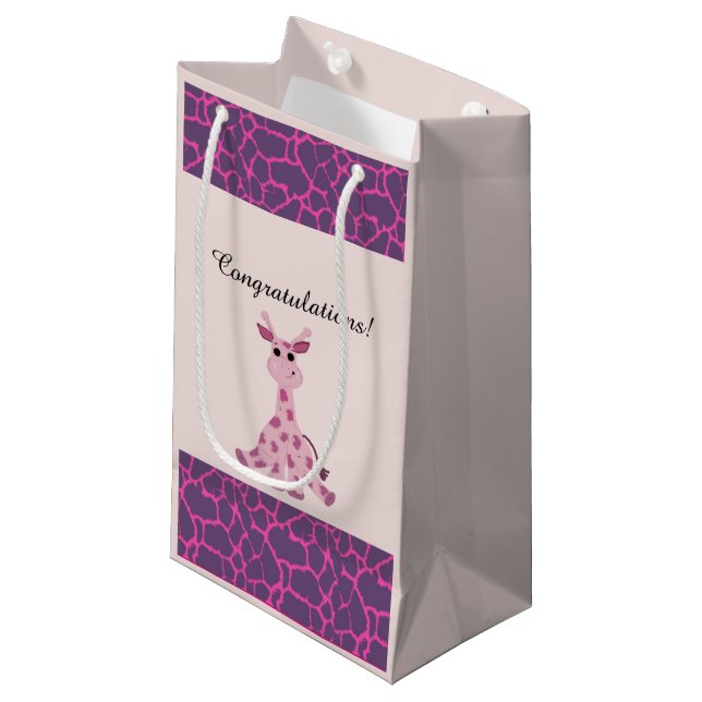 Bolsa De Regalo Pequeña Sitting Pink Whimsical Giraffe (Angulo Anverso)
