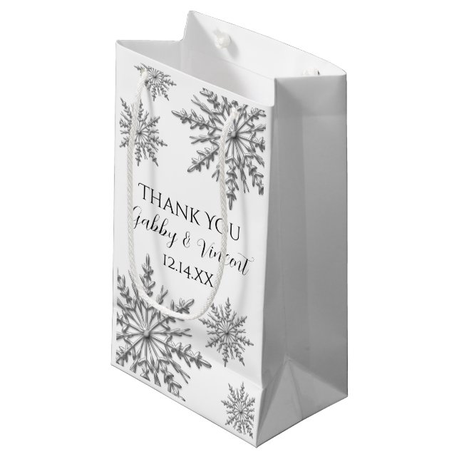 Bolsa De Regalo Pequeña Snowflakes Winter Wedding Gracias (Angulo Anverso)