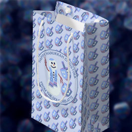 Bolsa De Regalo Pequeña Snowman Dreides Divertido Patrón Azul Cute Hanukka