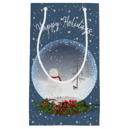 Bolsa De Regalo Pequeña Snowman En El Globo De Nieve De Los Navidades