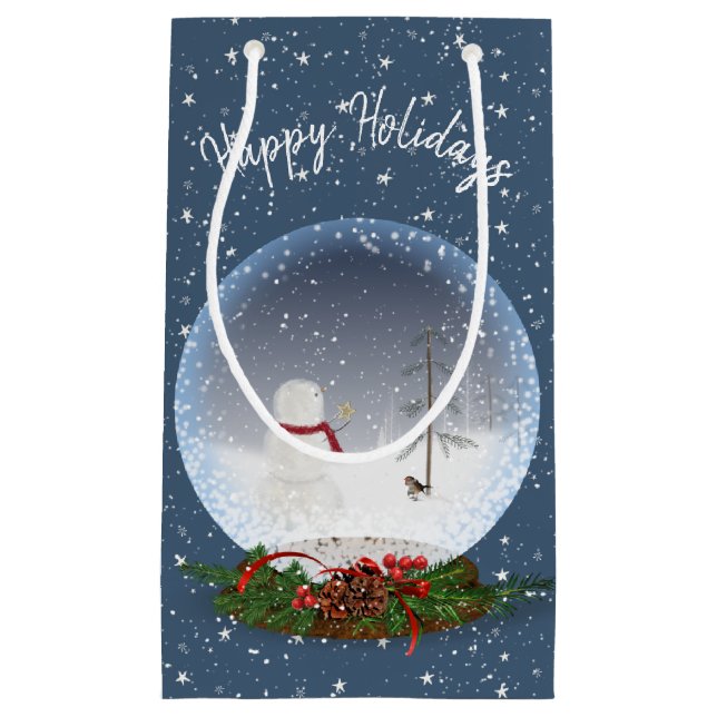 Bolsa De Regalo Pequeña Snowman En El Globo De Nieve De Los Navidades (Anverso)
