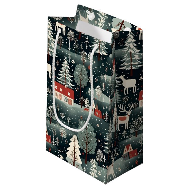 Bolsa De Regalo Pequeña Snowy Winter Farmhouse  (Angulo Anverso)