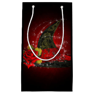 Bolsa De Regalo Pequeña Sombrero de Bruja Glam Lacy Negro y Rojo Brillo Fi