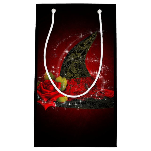 Bolsa De Regalo Pequeña Sombrero de bruja glamuroso de encaje negro y rojo (Anverso)