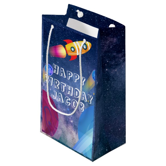 Bolsa De Regalo Pequeña Space Happy Birthday Personalizado (Angulo Anverso)