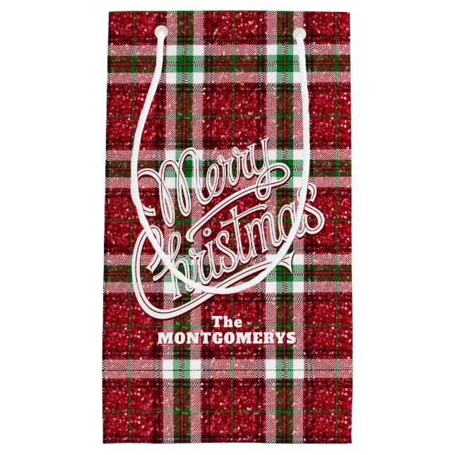 Bolsa De Regalo Pequeña Sparkly Christmas Plaid  (Anverso)
