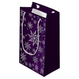Bolsa De Regalo Pequeña Sparkly Silver Snowflakes en morado