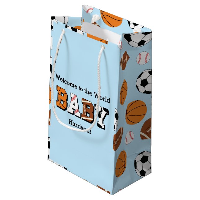 Bolsa De Regalo Pequeña Sports Baby Shower Co-ed Theme Boy Blue (Angulo reverso)