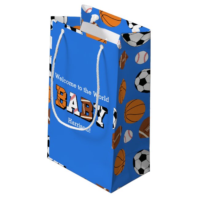 Bolsa De Regalo Pequeña Sports Baby Shower Co-ed Theme Boy Blue (Angulo reverso)