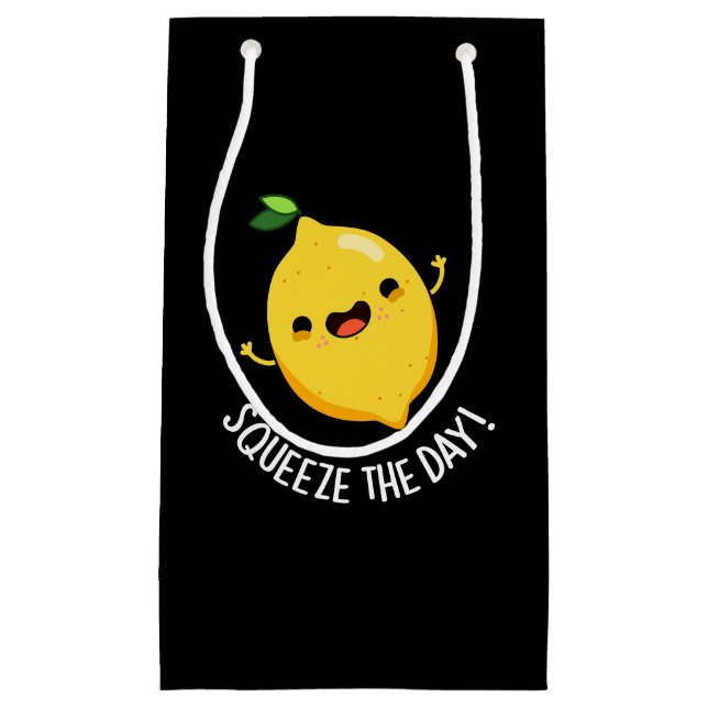 Bolsa De Regalo Pequeña Squeeze The Day Funny Lemon Pun Dark BG (Anverso)