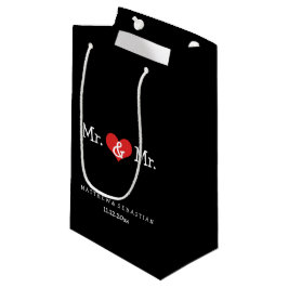 Bolsa De Regalo Pequeña Sr. y Sr. Boda del Corazón Rojo Personalizado