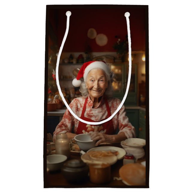 Bolsa De Regalo Pequeña Sra. Santa Baking Cake (Anverso)